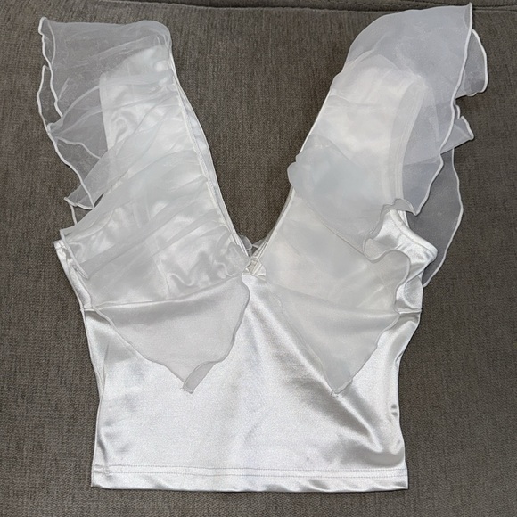 White Fairy Chiffon Ruffle Sleeve Crop Top - Picture 7 of 8